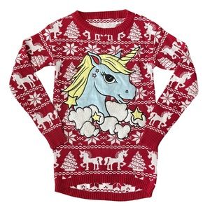Ugly Christmas Unicorn Sweater In Red & White
